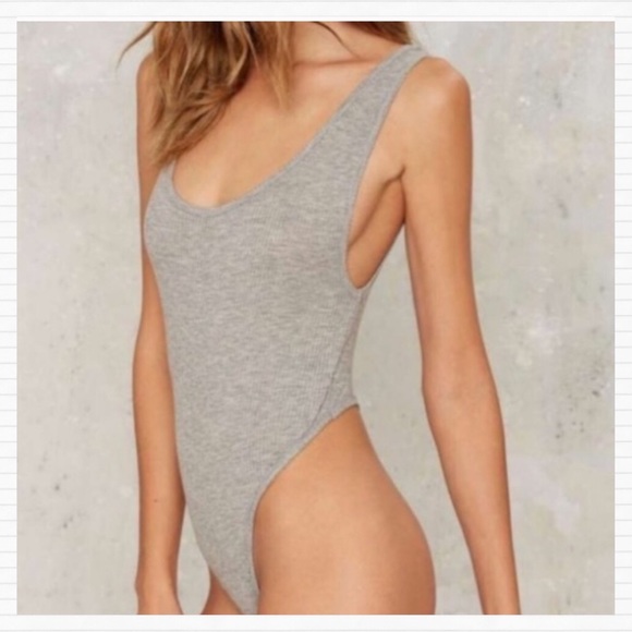 Small NASTY GAL Light Gray Backless Bodysuit - Picture 2 of 6
